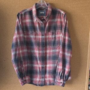 L.L. Bean Cotton Pink and Blue Plaid Casual Button Up Long Sleeve Shirt Sz M